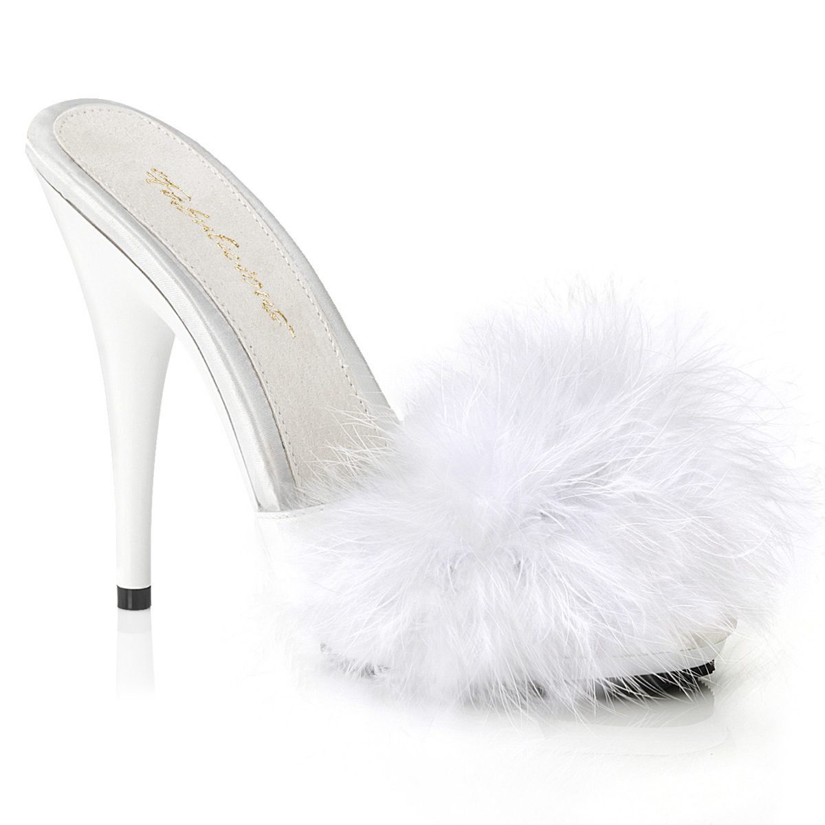 POISE-501F Bílé pantofle s chmýřím | POISE-501F Fabulicious