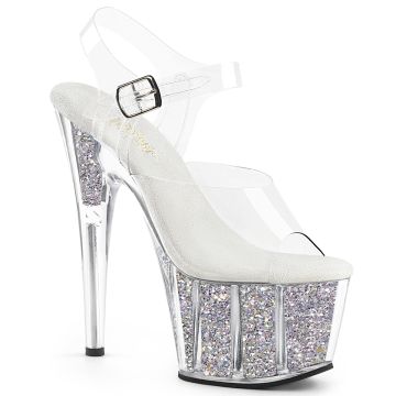Sandály a páskové boty ADORE-708G Stříbrné Pleaser